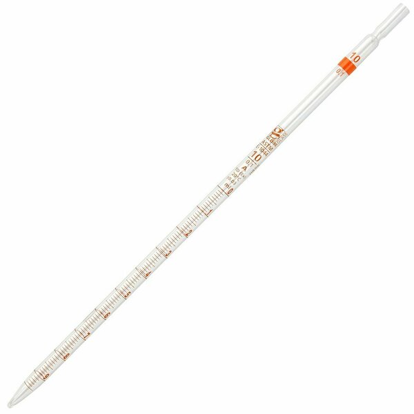 Globe Scientific Pipette, Serological, Globe Glass, Reusable, 10mL, Class A, 0.1 Graduations, Orange Band, 6PK 8500010